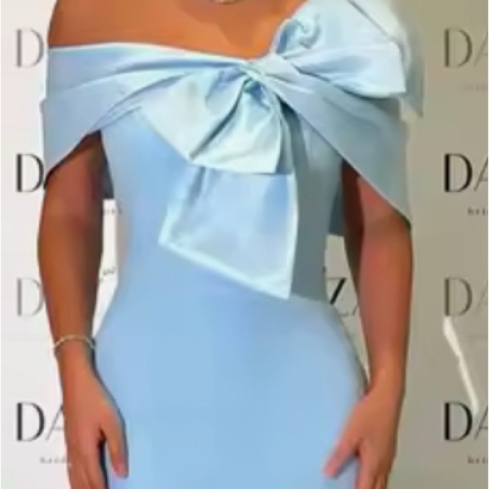 Blue Off-The-Shoulder Sheath Maxi Dress for Wedding, Black Tie, Bridesmaid Etc.